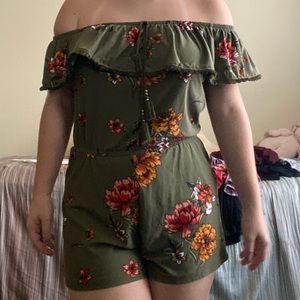 Green colored romper strapless